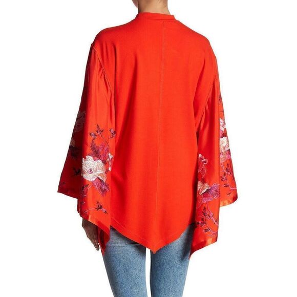 FREE PEOPLE Womens Top Sydneys Tuesday Relaxed Fire Orange Red Size Medium - Picture 2 of 6